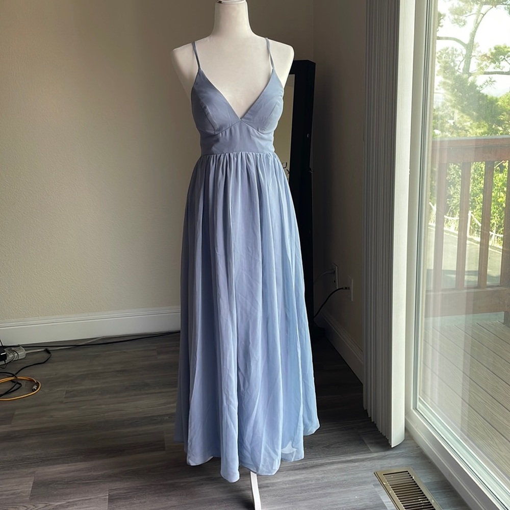 Azazie dusty blue bridesmaids dress